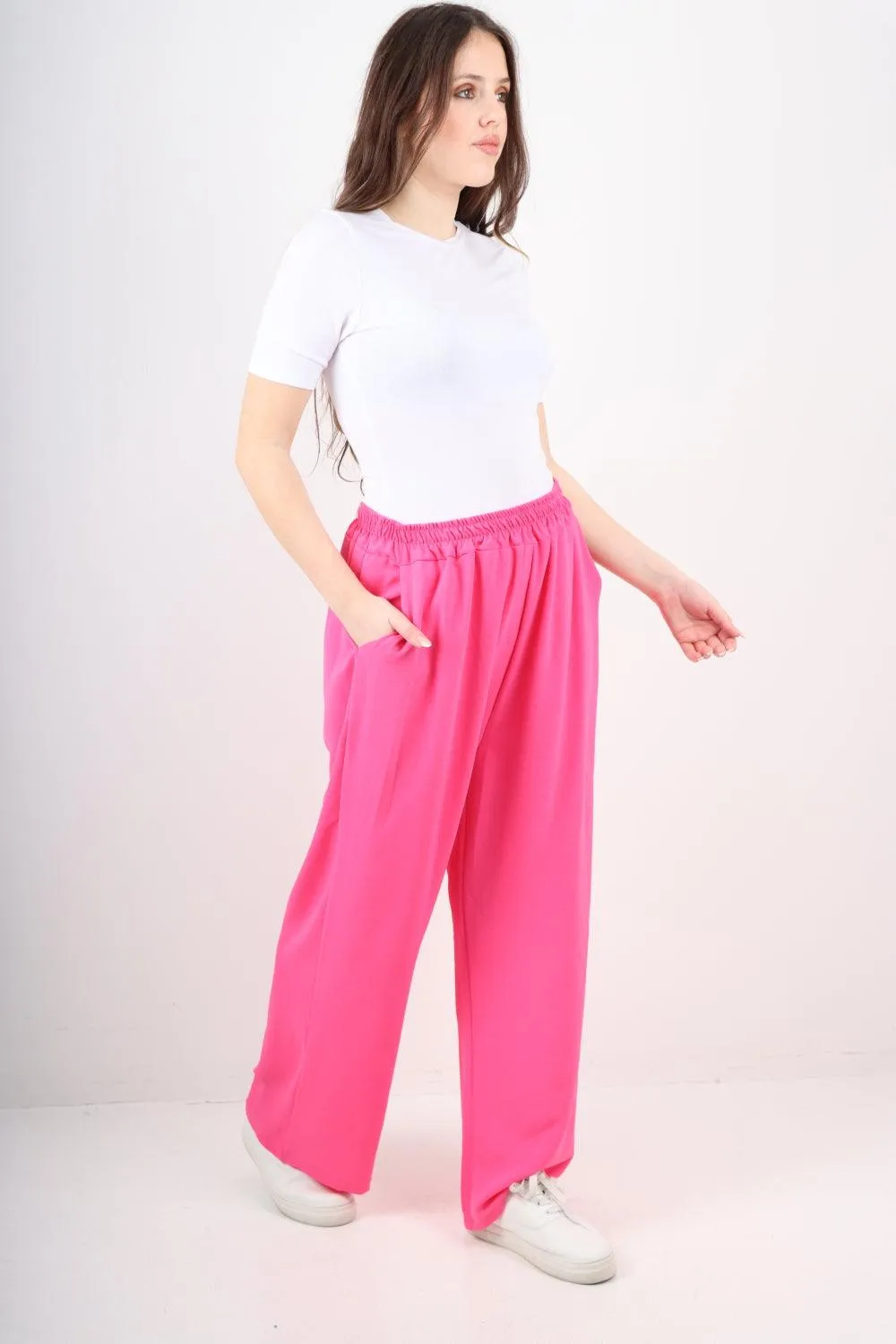 Plain Elasticated Waist Cotton Trousers