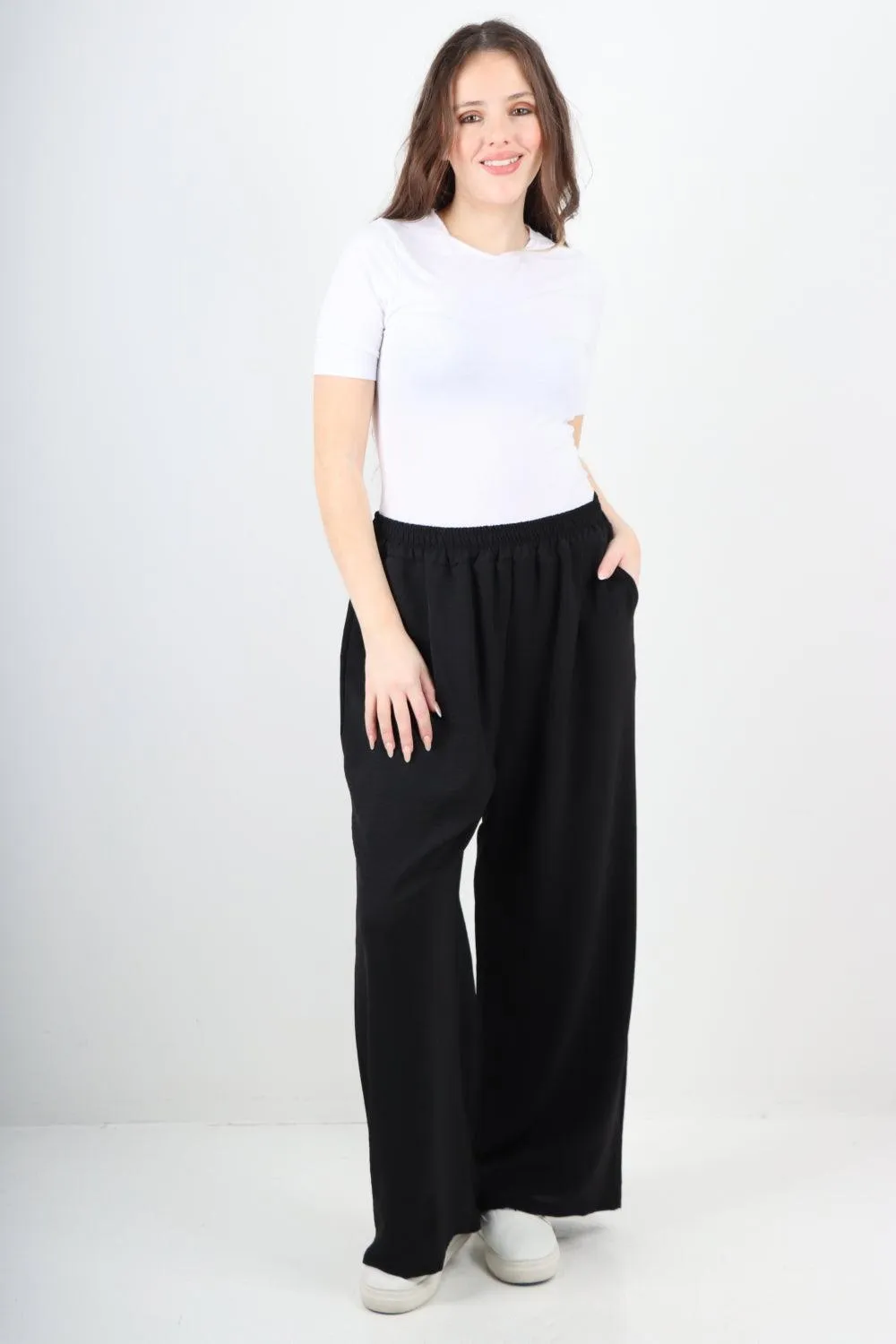 Plain Elasticated Waist Cotton Trousers