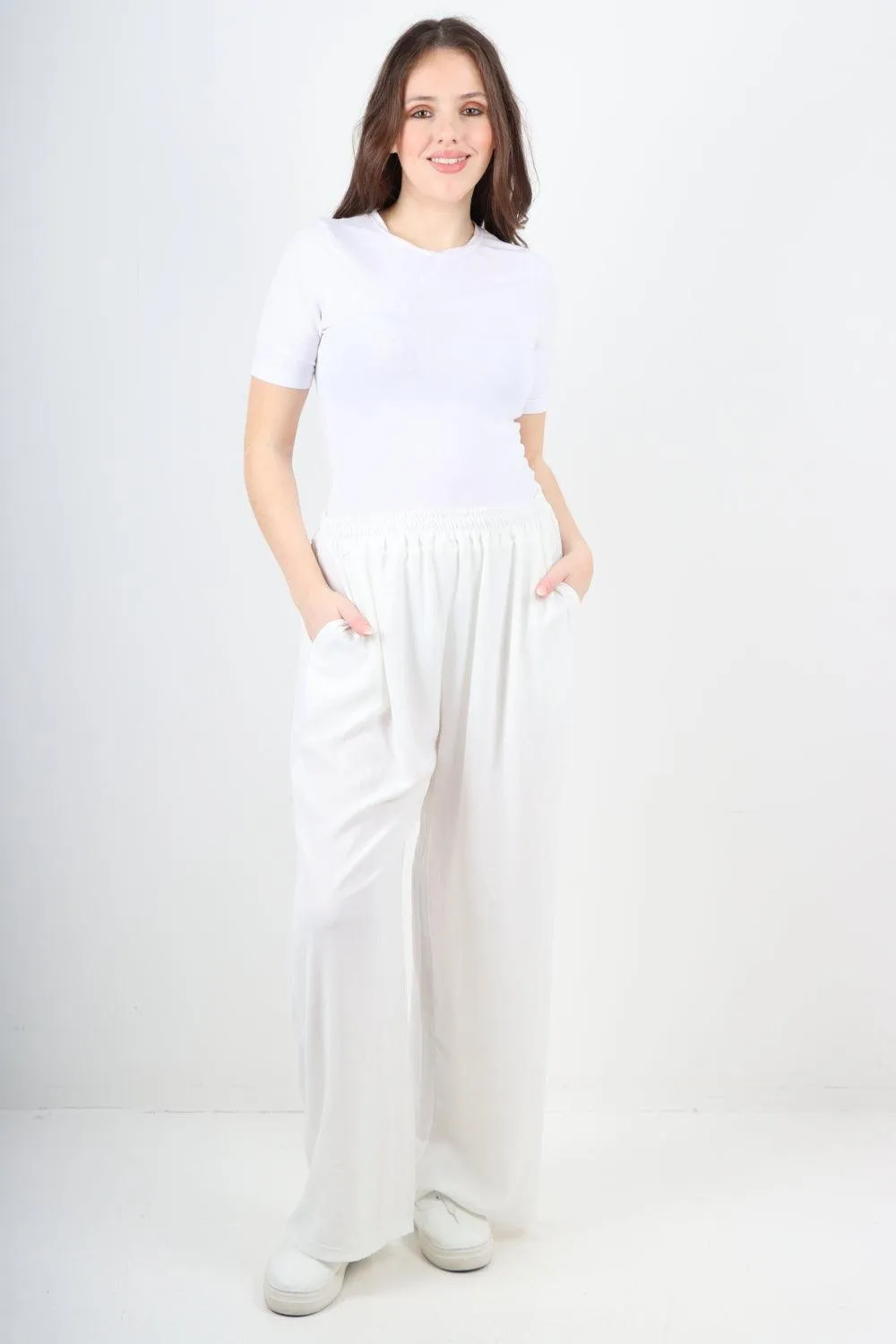 Plain Elasticated Waist Cotton Trousers