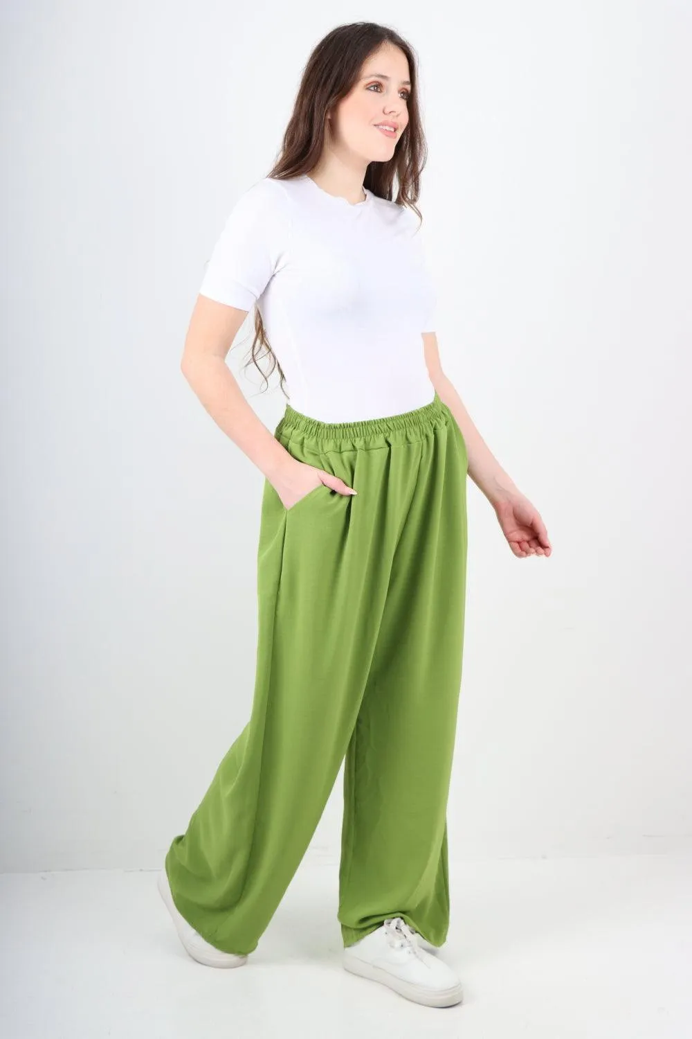 Plain Elasticated Waist Cotton Trousers