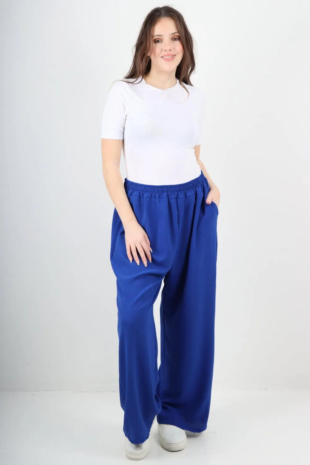 Plain Elasticated Waist Cotton Trousers