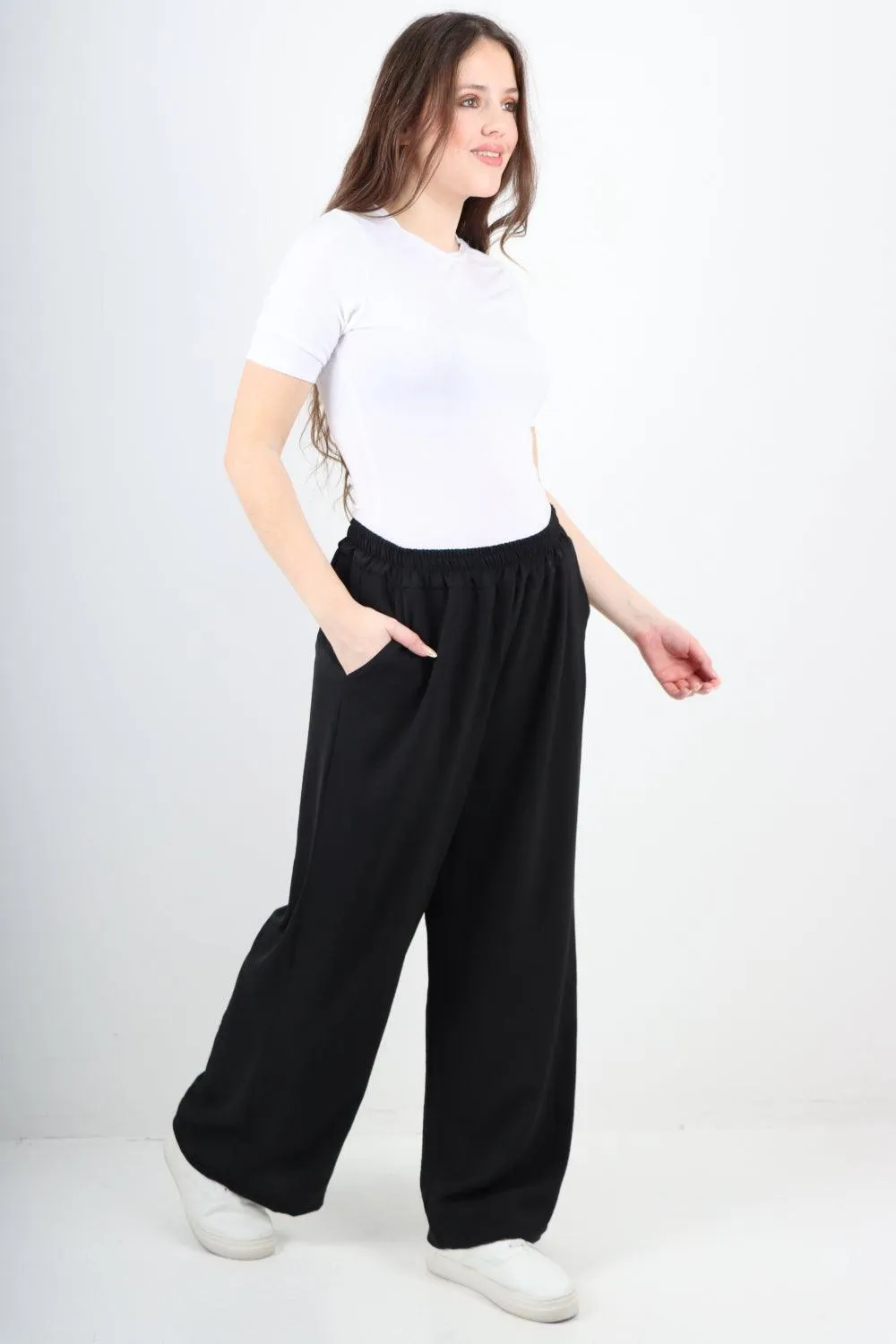 Plain Elasticated Waist Cotton Trousers