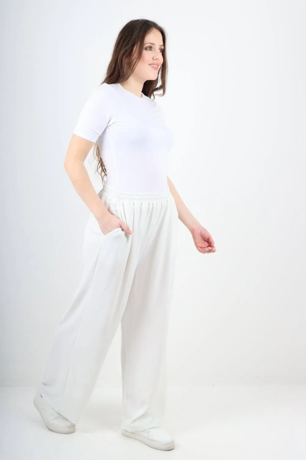 Plain Elasticated Waist Cotton Trousers