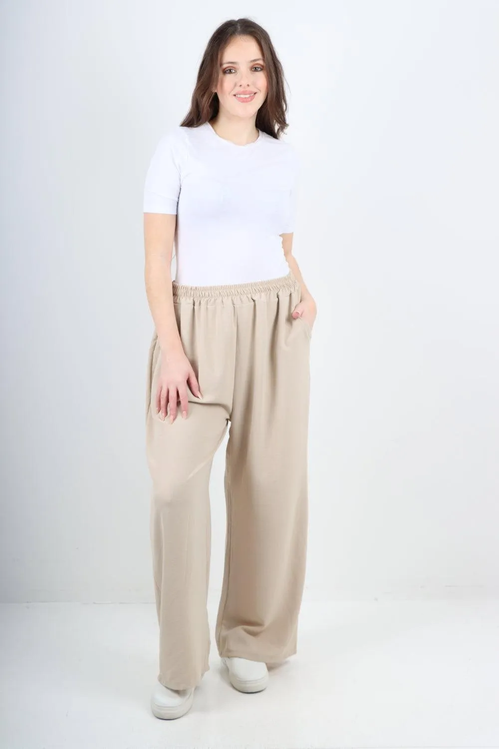 Plain Elasticated Waist Cotton Trousers