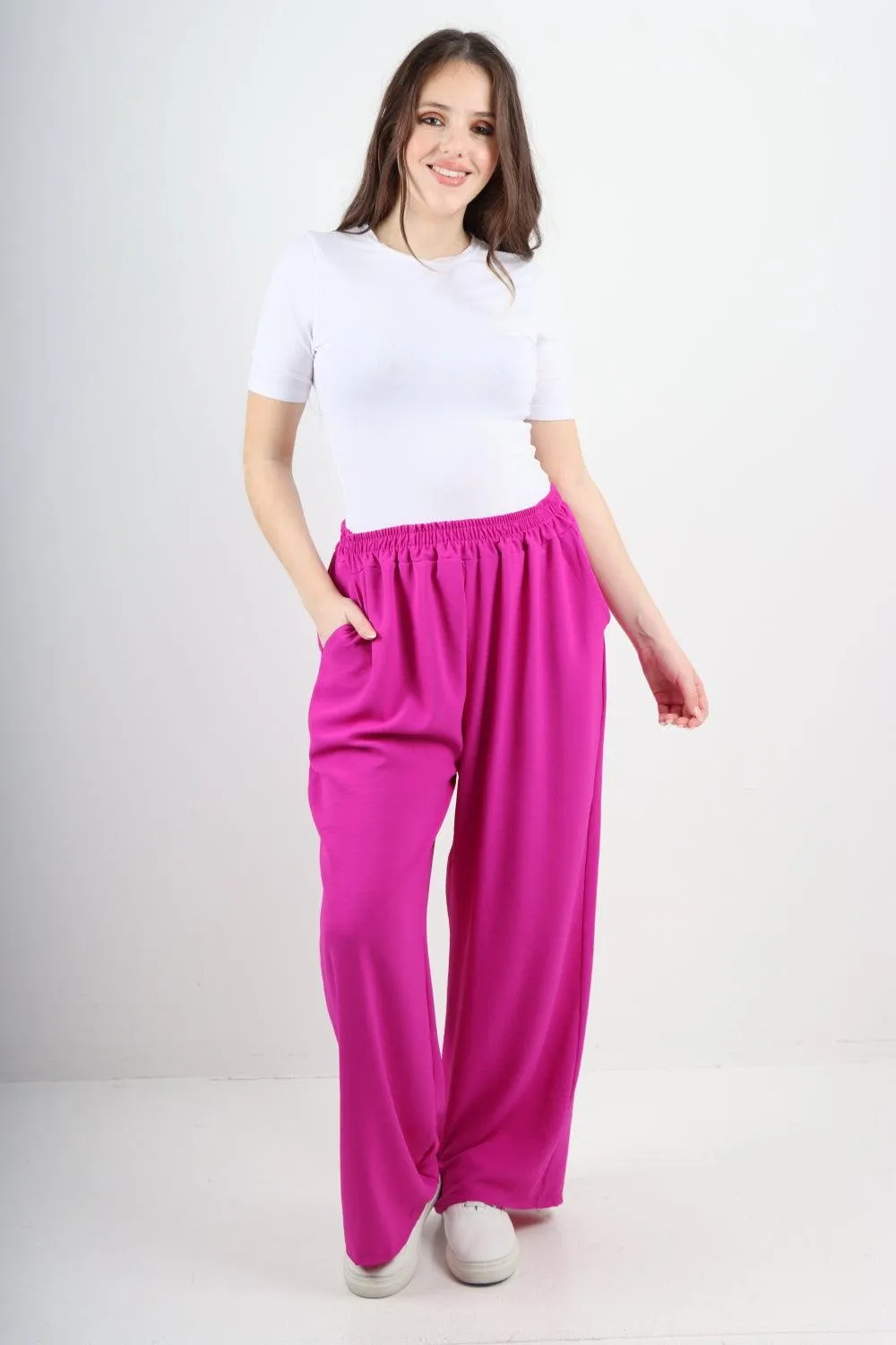 Plain Elasticated Waist Cotton Trousers