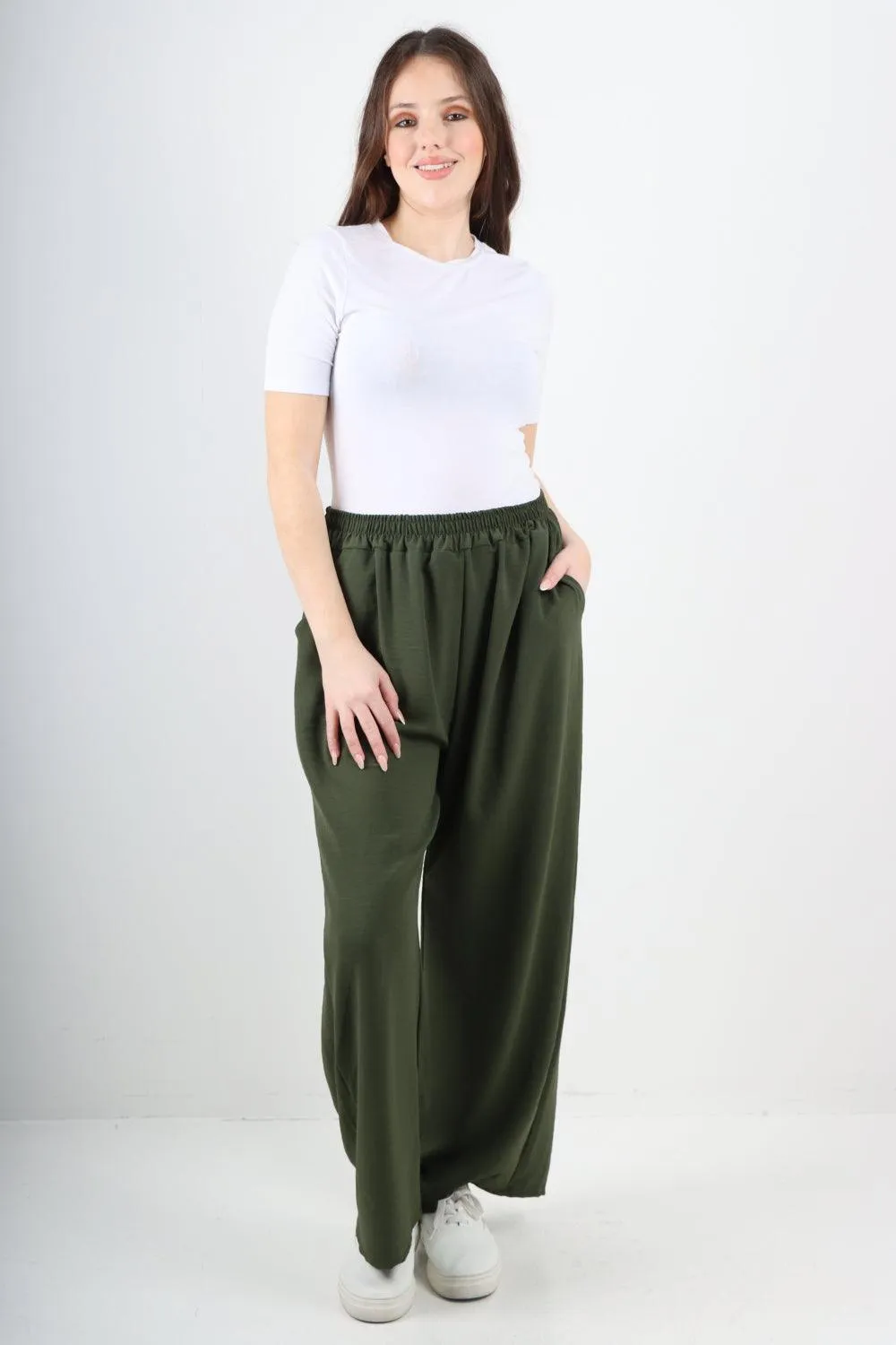 Plain Elasticated Waist Cotton Trousers