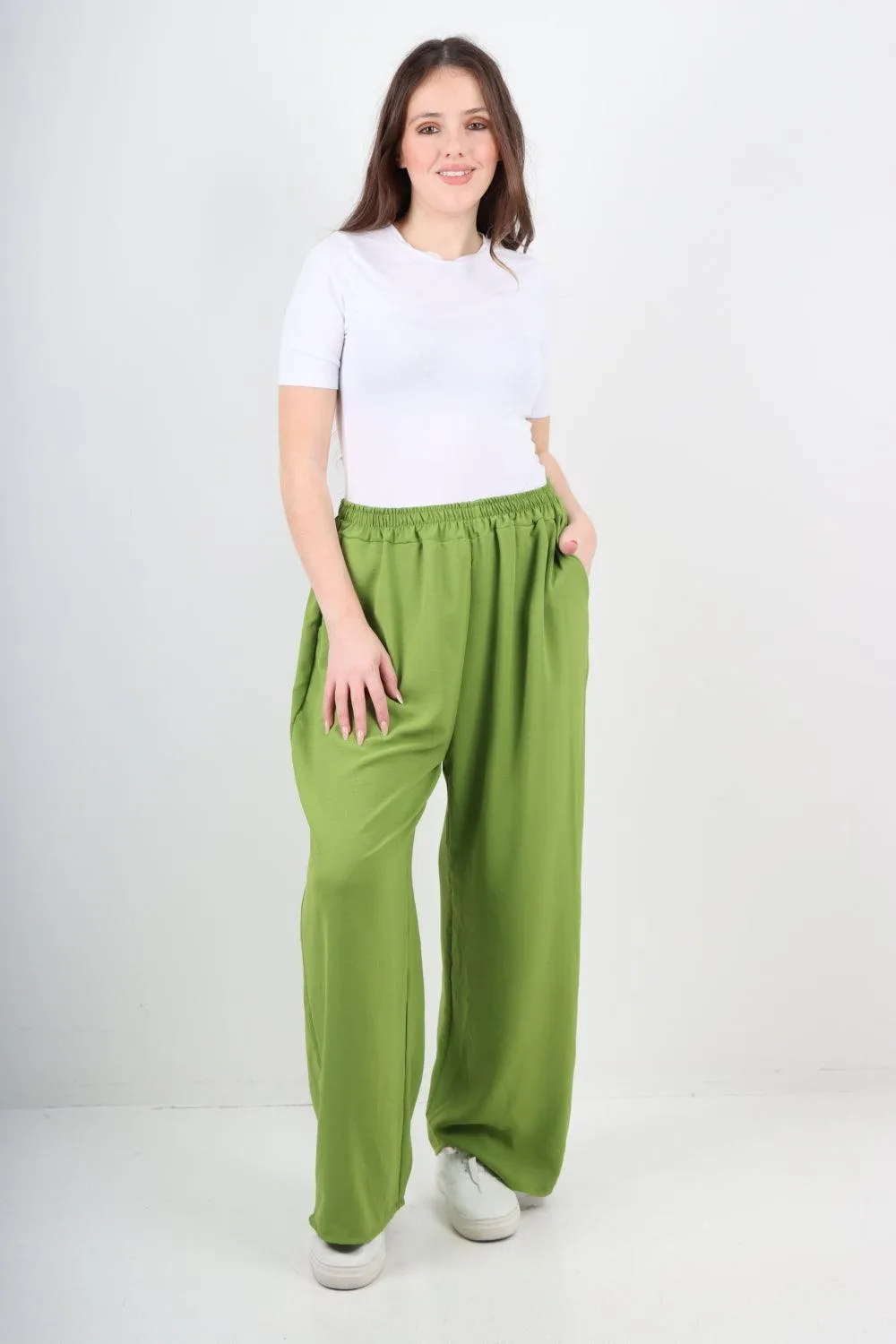 Plain Elasticated Waist Cotton Trousers