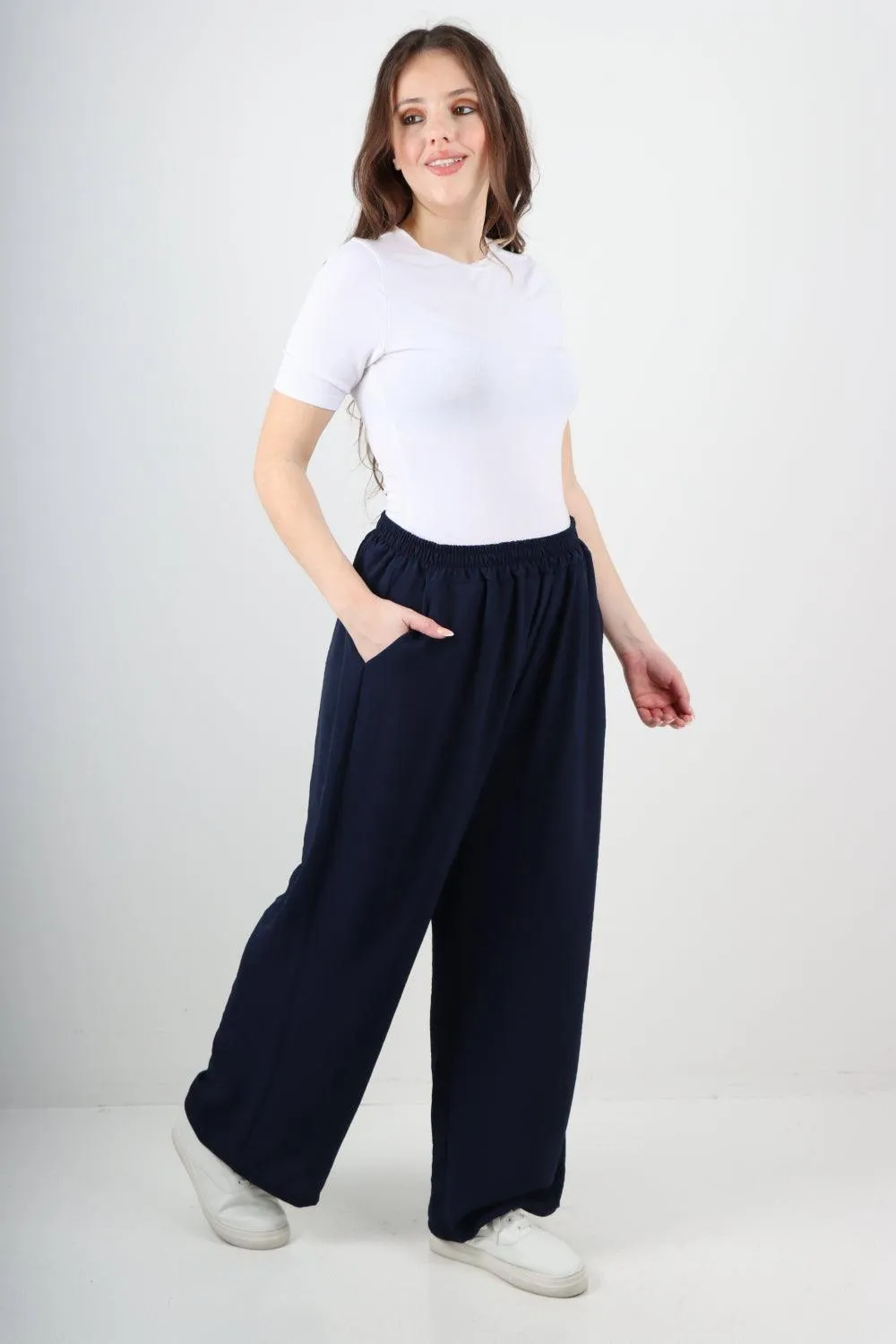 Plain Elasticated Waist Cotton Trousers