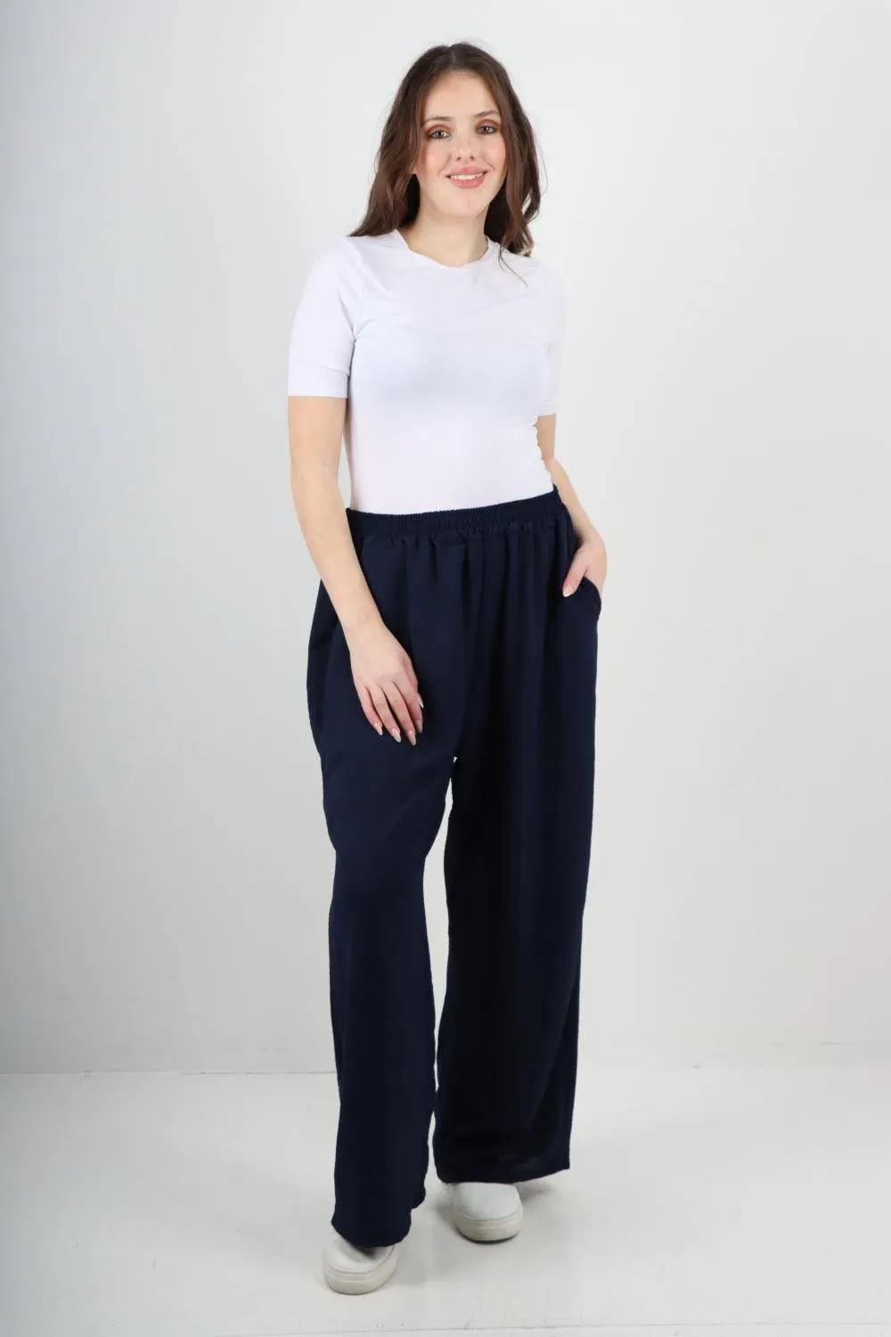 Plain Elasticated Waist Cotton Trousers