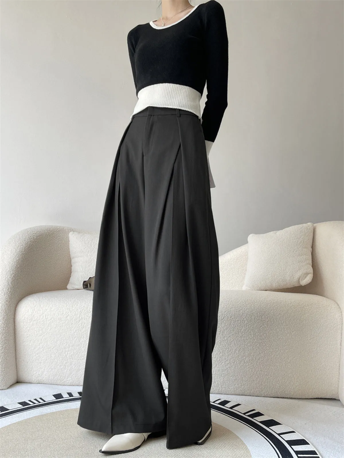 Pleated Wide Graceful Leg Suit Pants