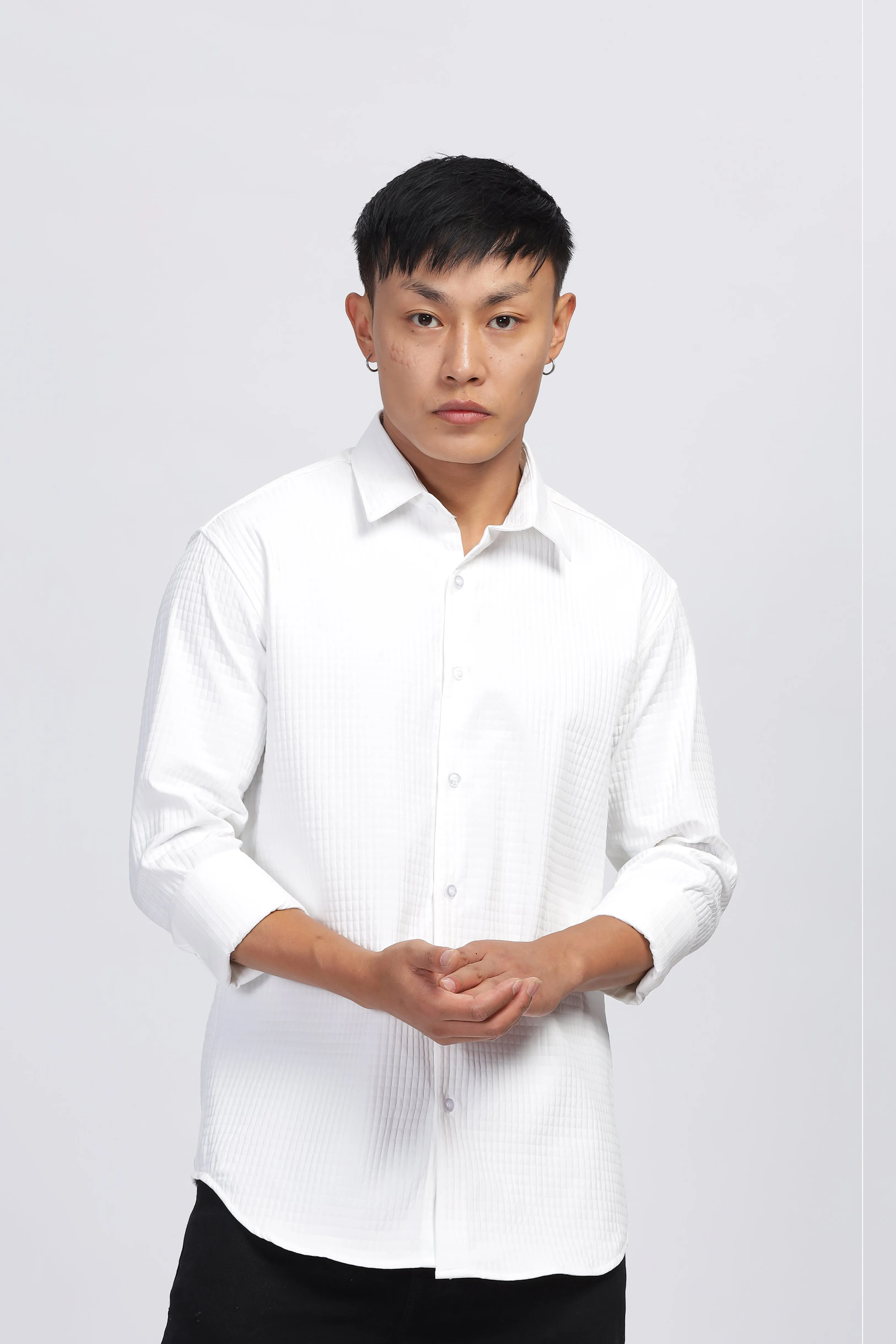 PUFFED WHITE CORDUROY SHIRT