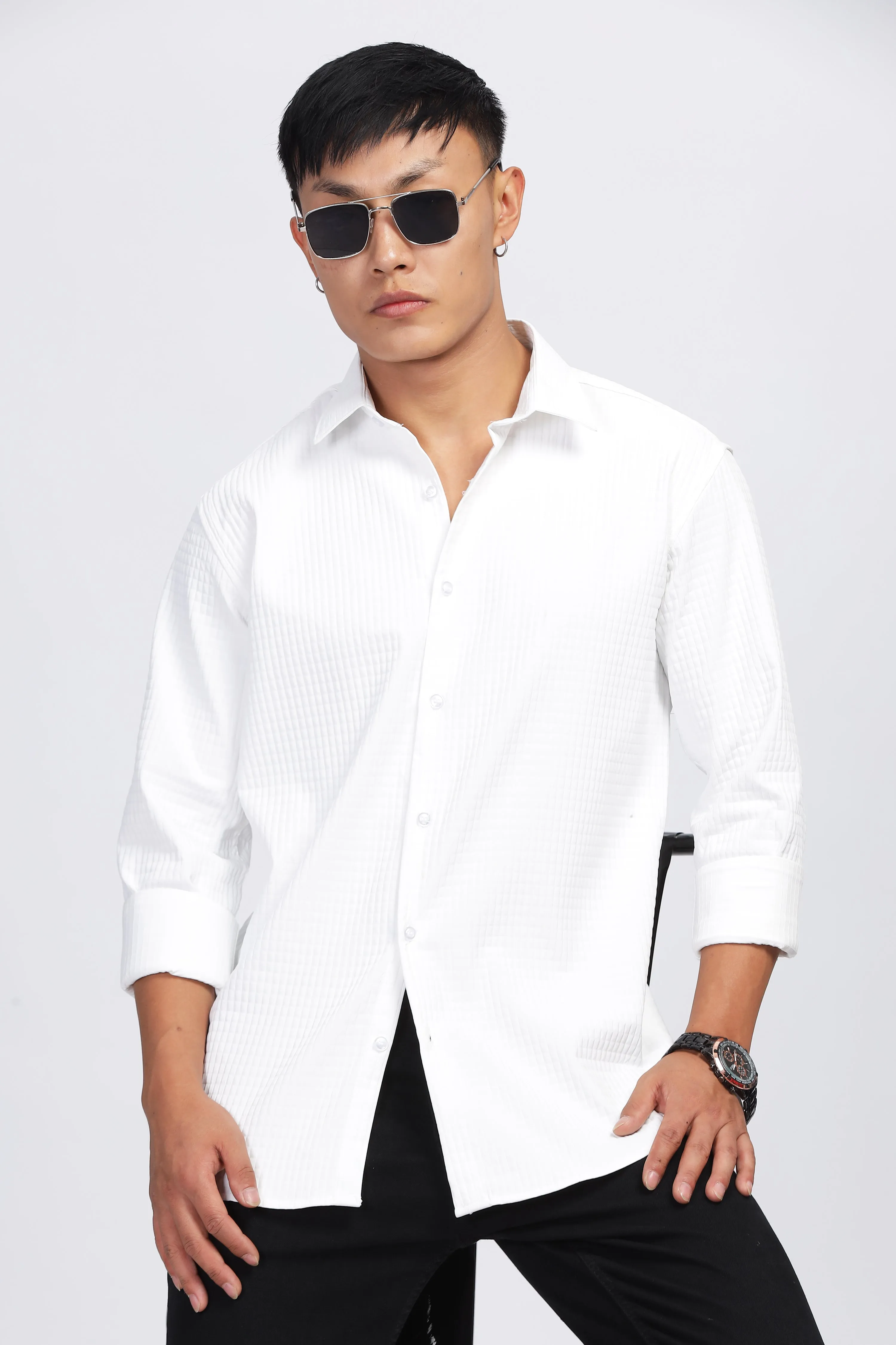 PUFFED WHITE CORDUROY SHIRT