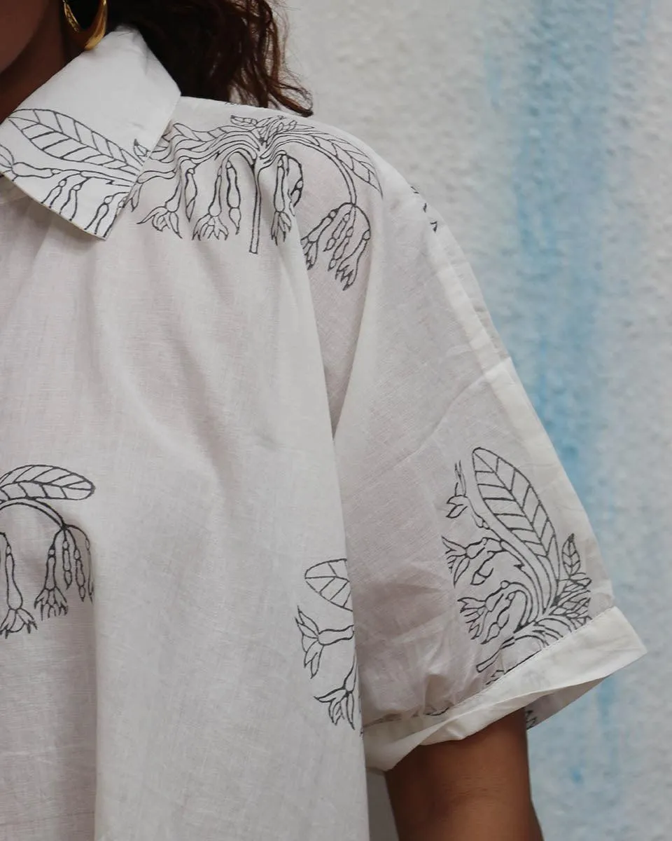 "Flor d’Luna  Handblock Printed Cotton Shirt - Mono