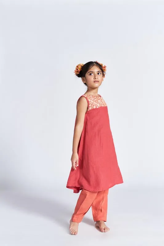 Red Box Pleated Kurta Set