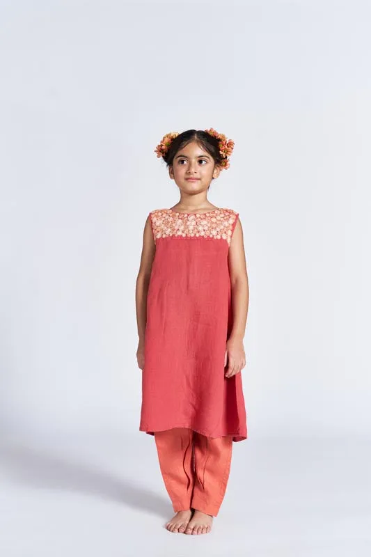 Red Box Pleated Kurta Set