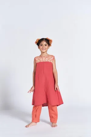 Red Box Pleated Kurta Set