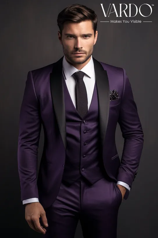 Regal Purple Tuxedo Suit for Men - Premium Quality, Elegant Design- Tailored Suit-The Rising Sun store, Vardo