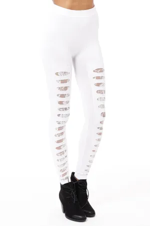 Ripped Effect Leggings with Lace Detail