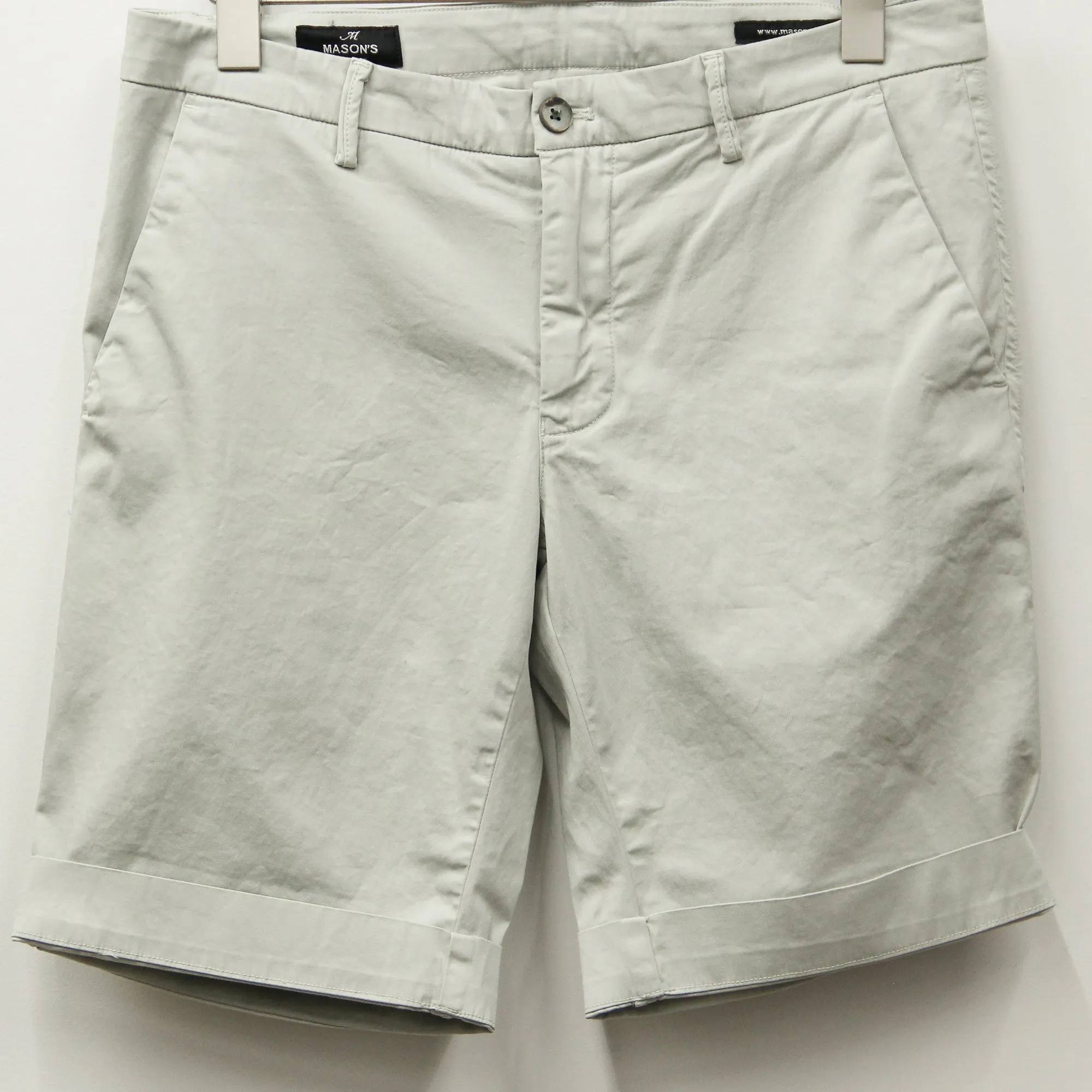 Sage Grey Stretch Cotton Chino Style Bermuda Shorts - Mason's