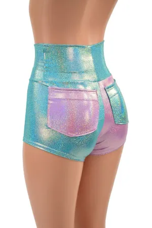 Split Color High Waist Shorts with BACK pockets