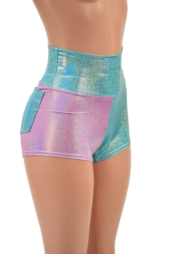 Split Color High Waist Shorts with BACK pockets