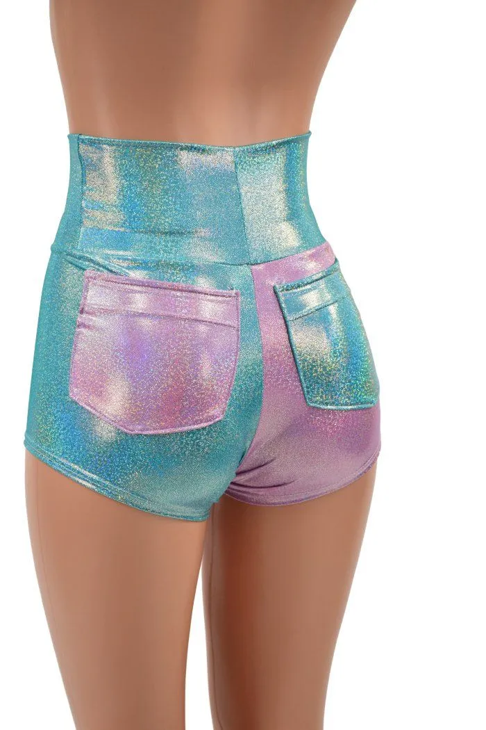 Split Color High Waist Shorts with BACK pockets