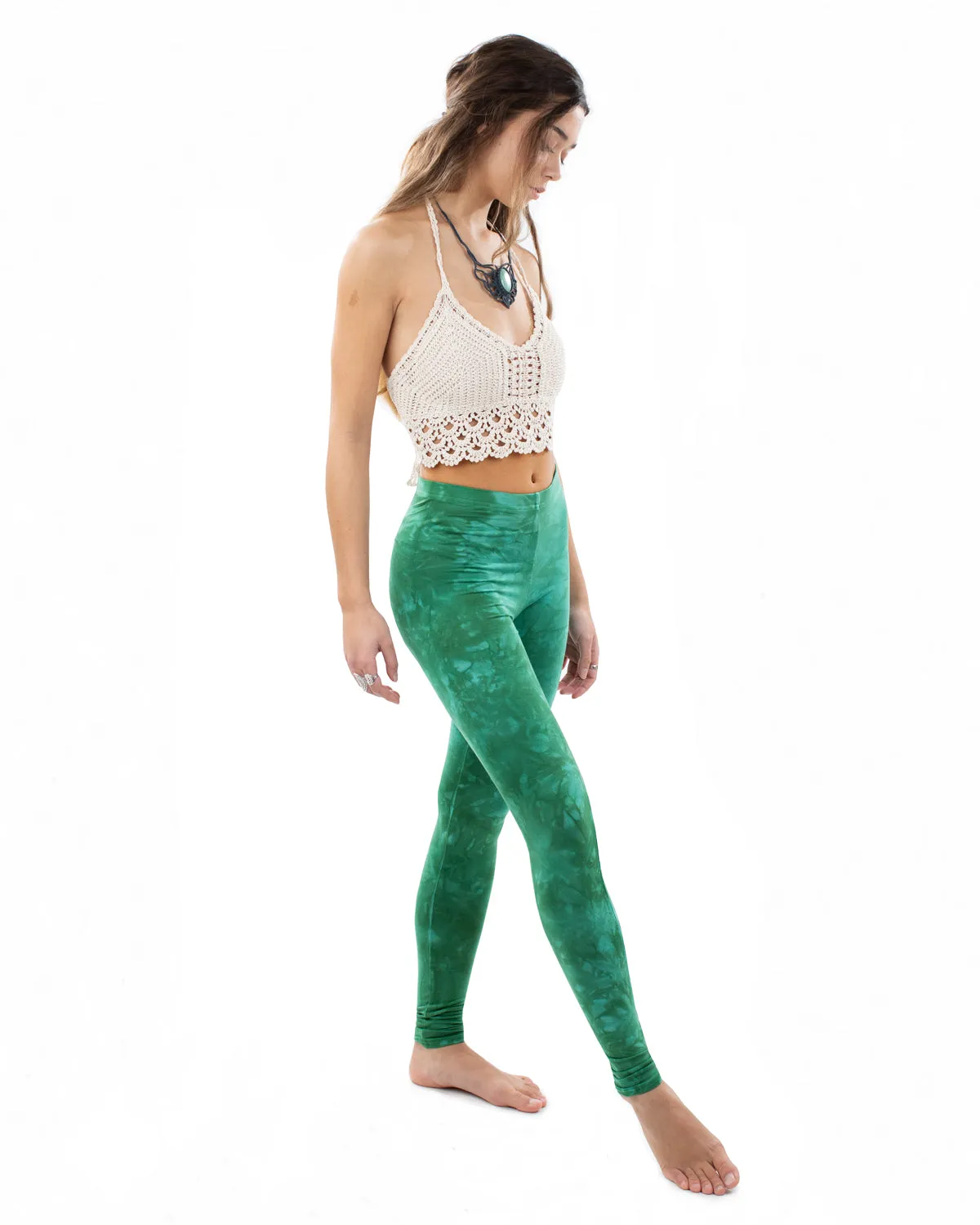 Stonewash Tie Dye Leggings Emerald Green