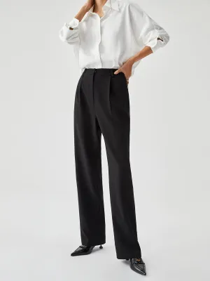 Straight Leg Graceful Pleated Cropped Pants