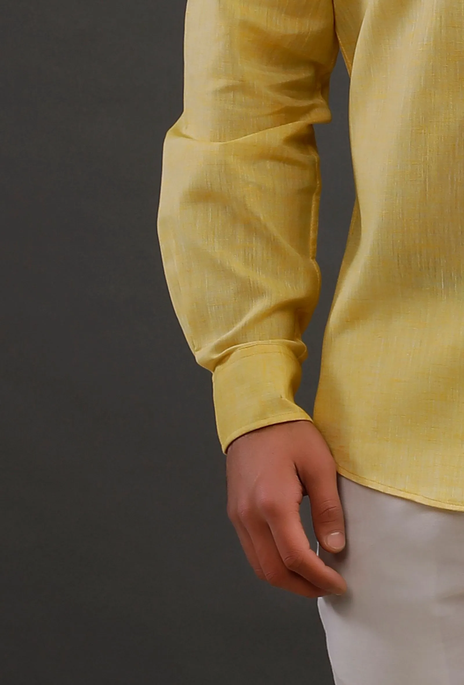 Summer Yellow Cotton Slim Fit Shirt