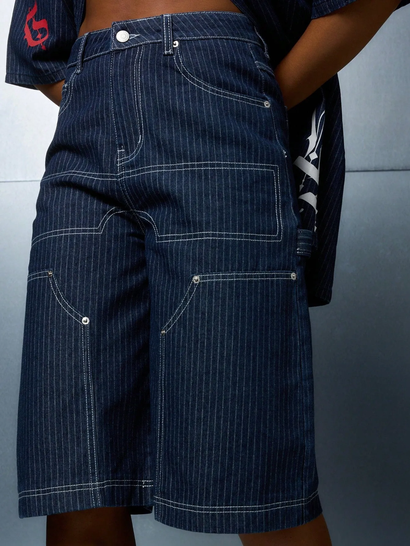 SUMWON WOMEN Stripe Wide Leg Denim Jorts