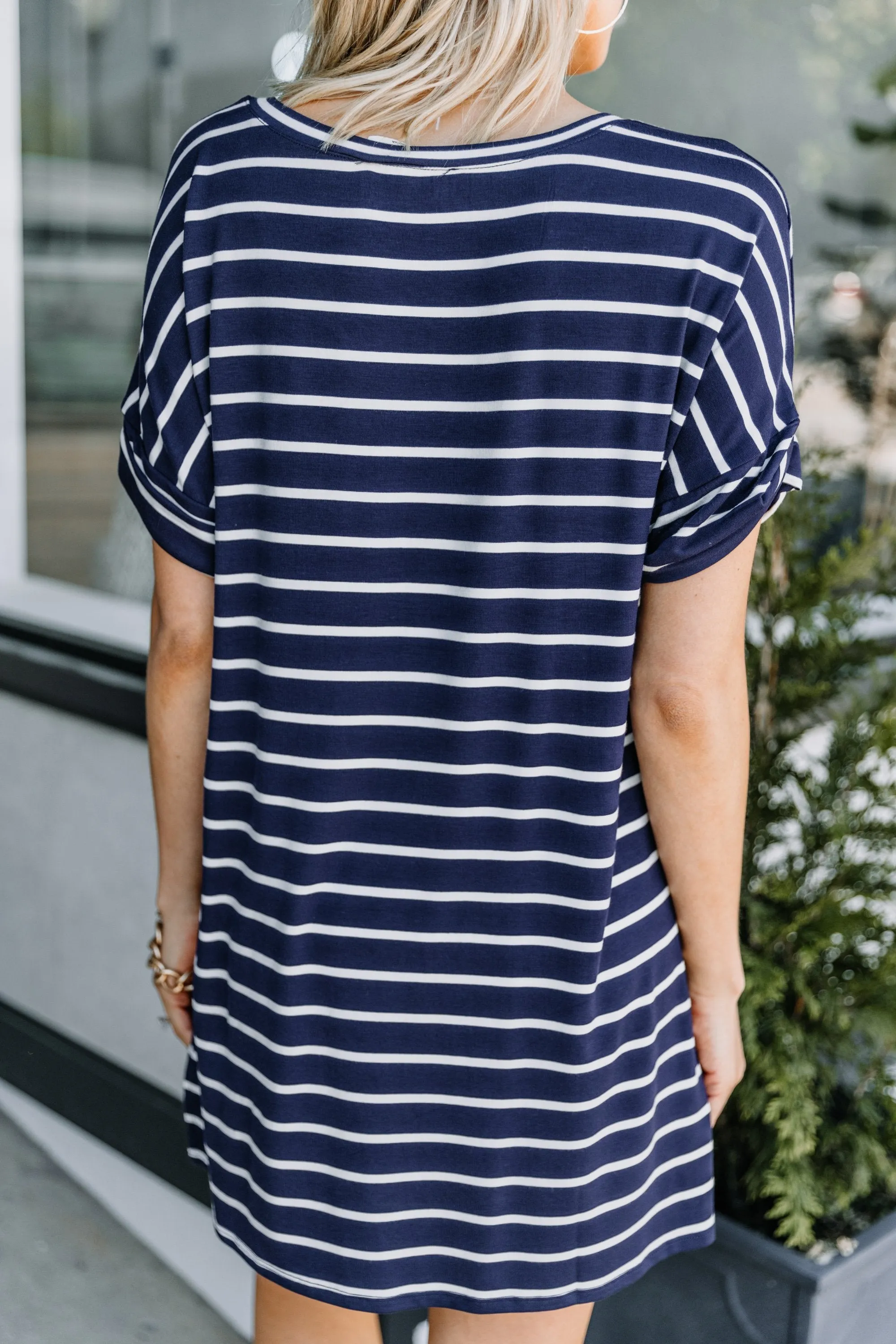 This Is No Joke Navy Blue Striped Top