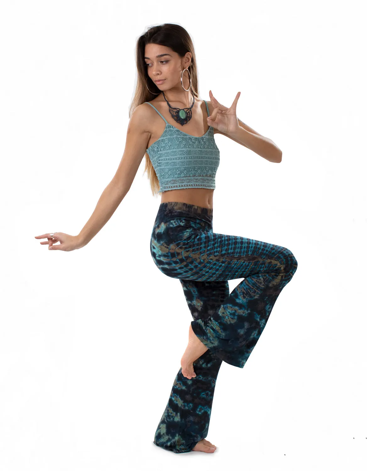 Tie Dye Flared Leggings Blue