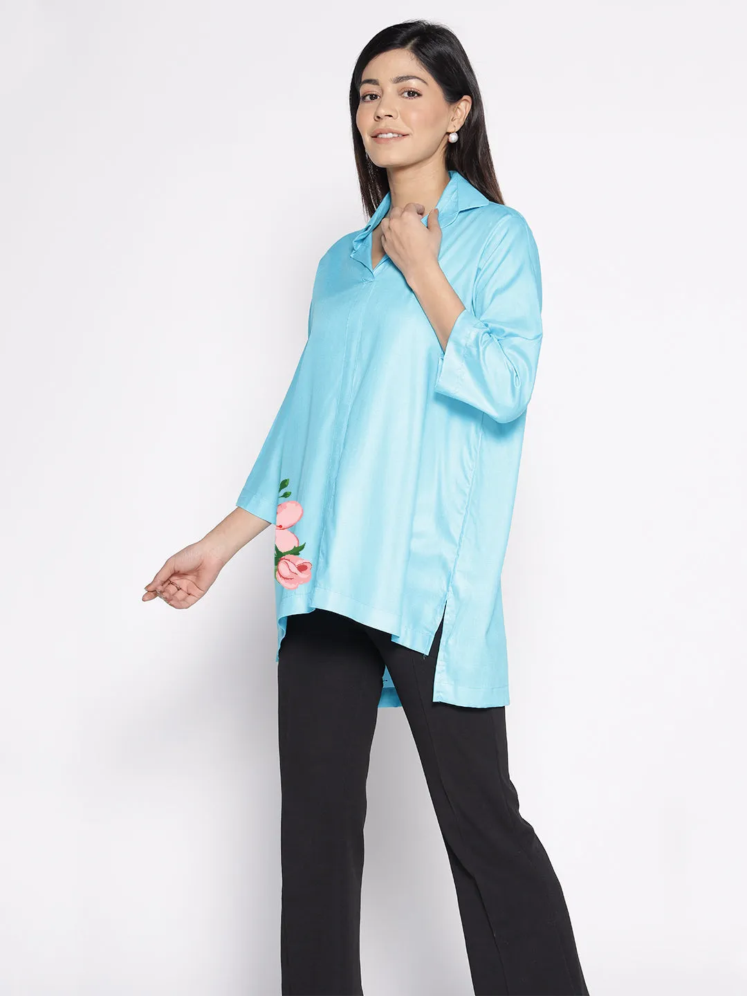 Turquoise Rayon ShirtTop - Anemon