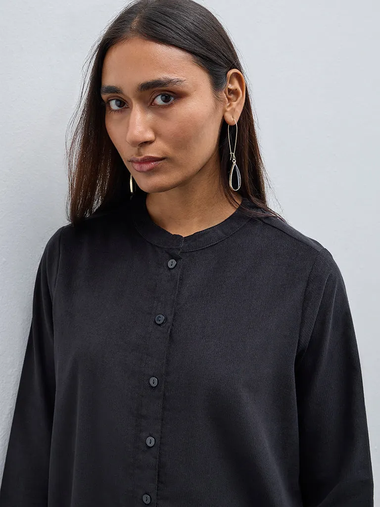 Utsa Black Textured Cotton Straight Kurta