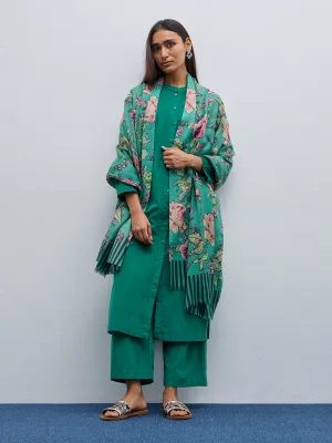 Utsa Green Textured Cotton Straight Kurta