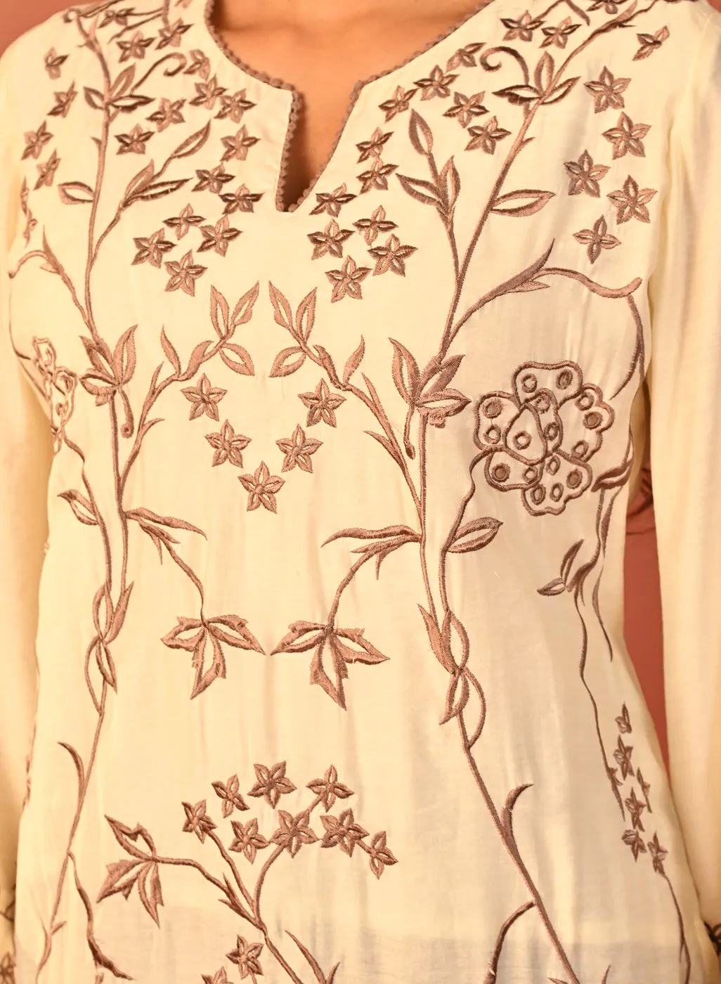 Waliya Ivory Embroidered Party-wear Kurti for Women