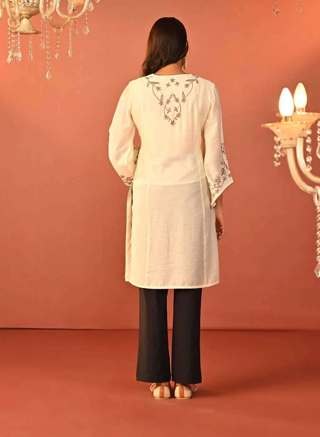 Waliya Ivory Embroidered Party-wear Kurti for Women