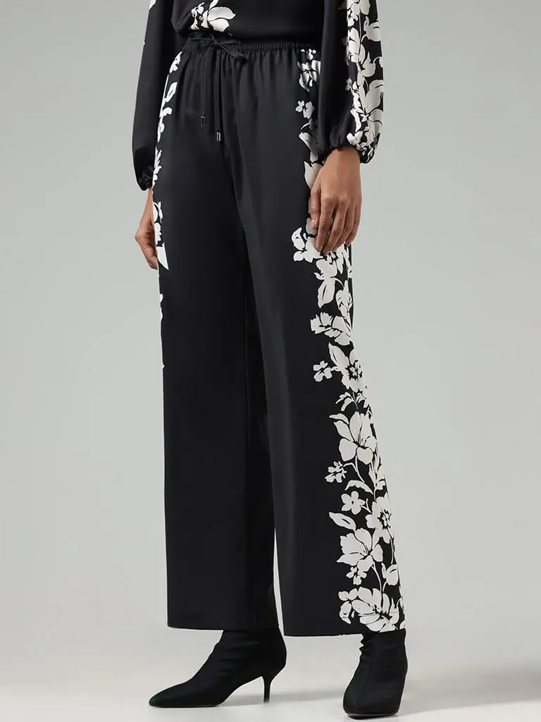 Wardrobe Black Floral Printed Wide-Leg Trousers