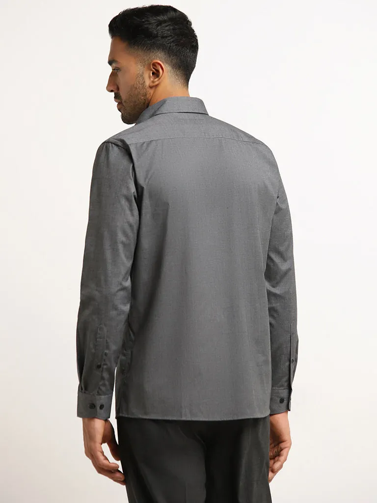 WES Formals Charcoal Solid Slim-Fit Shirt