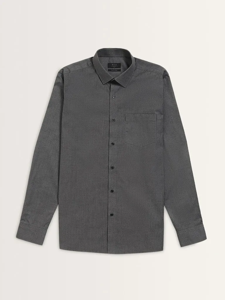 WES Formals Charcoal Solid Slim-Fit Shirt