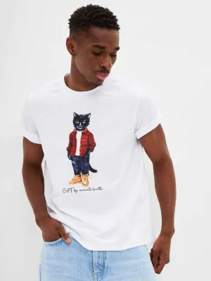 White Printed T-shirt COUNTRY CAT