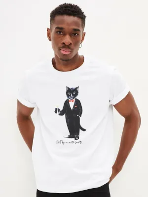 White Printed T-shirt DANDY CAT