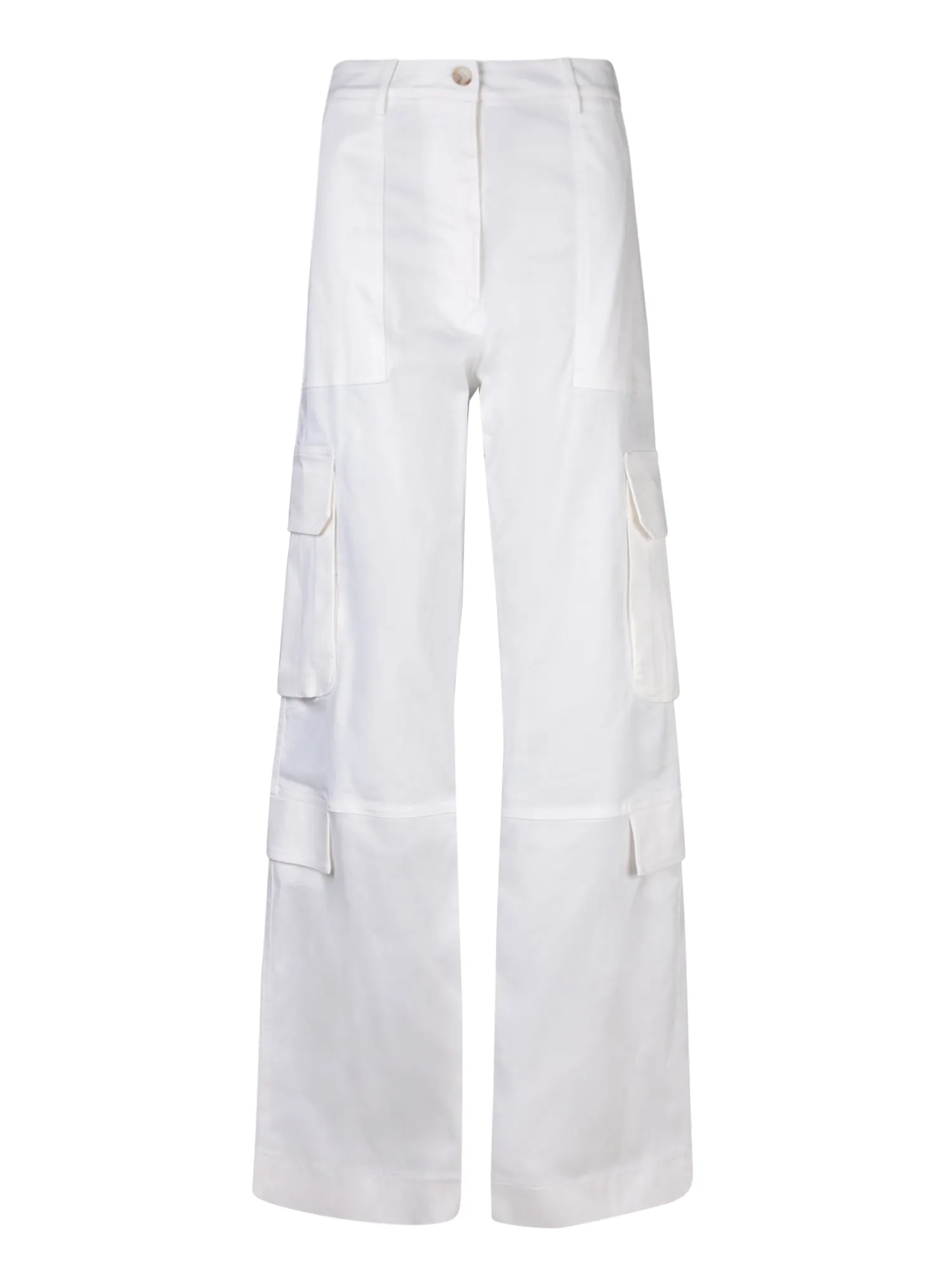 White Stretch Drill Cargo Trousers