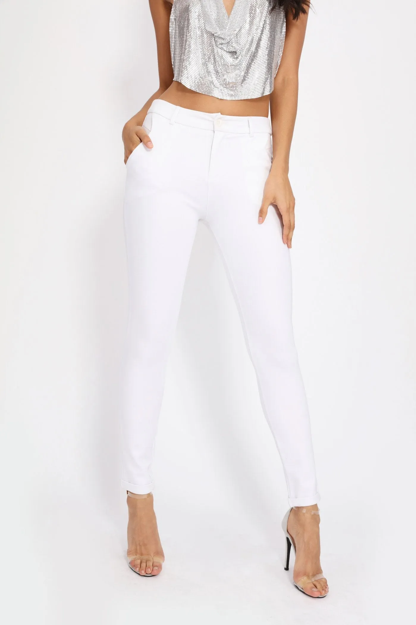 White Stretch Skinny Tailored Trousers