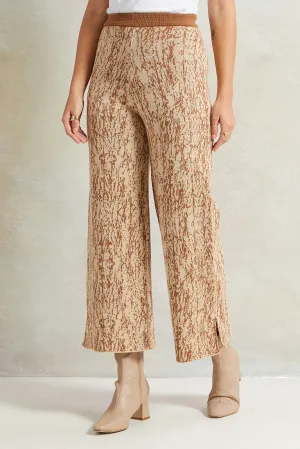 Women Brown Jacquard Wide Leg Pants